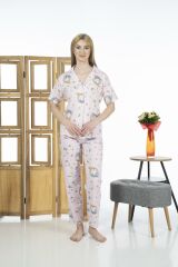 Estiva 24125 Kadın Kittycorn Kısa Kol Önden Düğmeli Yazlık Penye Pijama Takımı