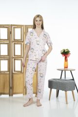 Estiva 24125 Kadın Kittycorn Kısa Kol Önden Düğmeli Yazlık Penye Pijama Takımı