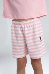 U.S. Polo Assn. 2073 Kız Çocuk Bisiklet Yaka Kısa Kollu Çizgili Şort Pijama Takım