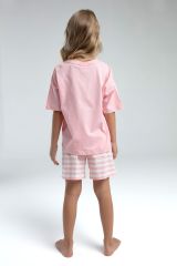 U.S. Polo Assn. 2073 Kız Çocuk Bisiklet Yaka Kısa Kollu Çizgili Şort Pijama Takım