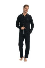 U.S. Polo Assn. 12039 Erkek Patlı Boydan Düğmeli Uzun Kol Pijama Takımı