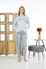 Estiva 24118 Kadın Çizgili Uzun Kollu Yazlık Viskon Pijama Takımı