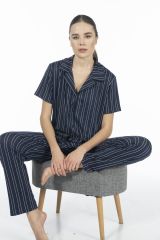 Estiva 24156 Kadın Kısa Kol Boydan Düğmeli Gömlek Pijama Takımı