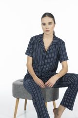 Estiva 24156 Kadın Kısa Kol Boydan Düğmeli Gömlek Pijama Takımı