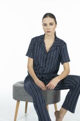 Estiva 24156 Kadın Kısa Kol Boydan Düğmeli Gömlek Pijama Takımı