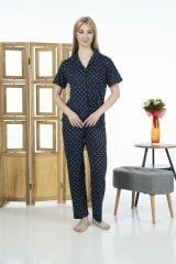 Estiva 24151 Kadın Kısa Kol Boydan Düğmeli Gömlek Pijama Takımı