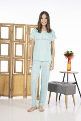 Estiva 24109 Kadın Kalp Desenli Kısa Kollu Yazlık Viskon Pijama Takımı