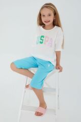 U.S. Polo Assn. 1401 Kız Çocuk Yarım Kollu Kapri Pijama Takım