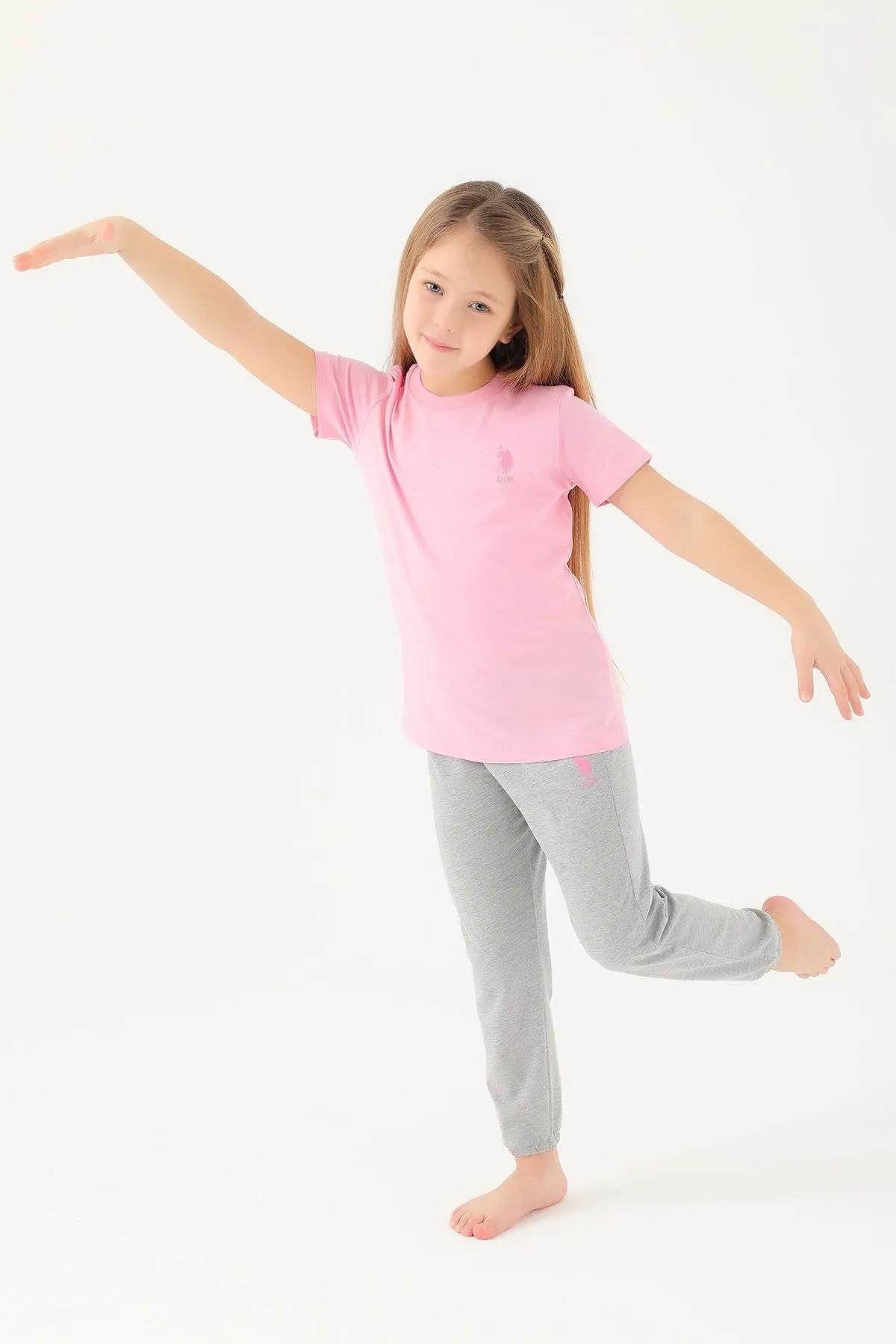 U.S. Polo Assn. 1449 Kız Çocuk Light Cute Pembe Kısa Kol Pijama Takım