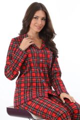 Etoile 98224 Kadın Önden Düğmeli Ekoseli Uzun Kol Pijama Takım