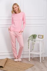 Pierre Cardin 8766 Çizgili Kadın Pijama Takımı Pembe - XL
