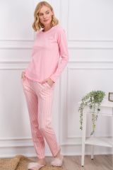 Pierre Cardin 8766 Çizgili Kadın Pijama Takımı Pembe - XL