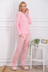 Pierre Cardin 8766 Çizgili Kadın Pijama Takımı Pembe - XL
