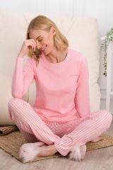 Pierre Cardin 8766 Çizgili Kadın Pijama Takımı Pembe - XL