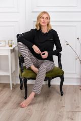 Pierre Cardin 8766 Çizgili Kadın Pijama Takımı Siyah - L