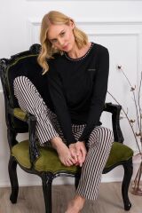Pierre Cardin 8766 Çizgili Kadın Pijama Takımı Siyah - L