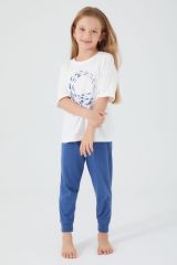 Roly Poly 3091 Garson Dolphin Detailed Krem Kız Çocuk Kısa Kol Pijama Takım