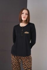 Pjs 26004 Kadın Uzun Kol Leopar Desenli Pijama Takım