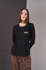 Pjs 26004 Kadın Uzun Kol Leopar Desenli Pijama Takım