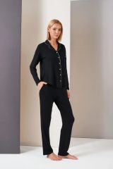 Pjs 26035 Gorgeous Kadın Düğmeli Biyeli Cepli Uzun Kol Pijama Takım