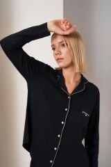 Pjs 26035 Gorgeous Kadın Düğmeli Biyeli Cepli Uzun Kol Pijama Takım