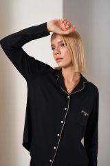 Pjs 26035 Gorgeous Kadın Düğmeli Biyeli Cepli Uzun Kol Pijama Takım
