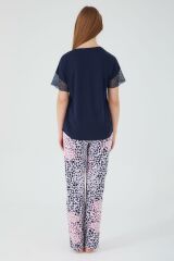 Pierre Cardin 8563 Lace Sleeve Lacivert Kadın Kısa Kol Pijama Takım