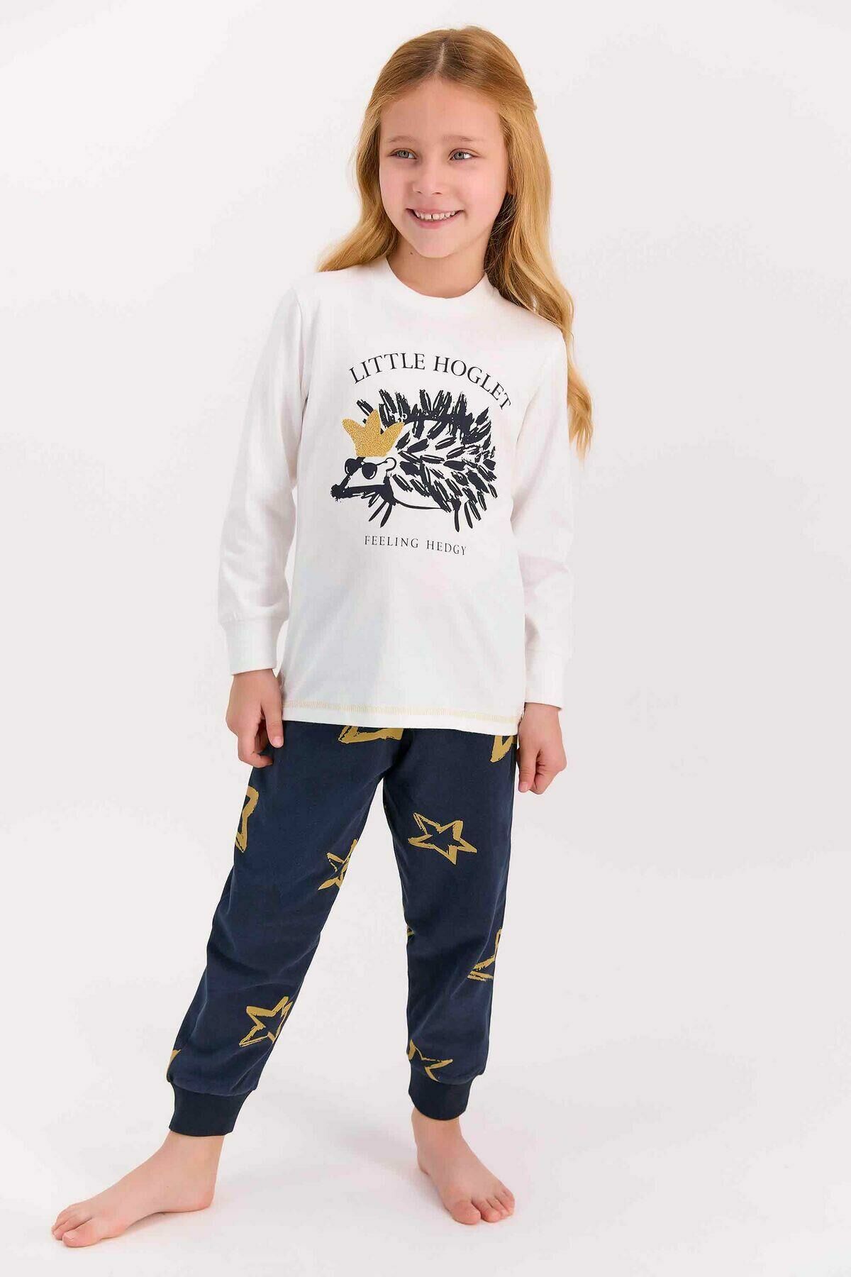 Arnetta 1428 Garson Little Hoglet Krem Kız Çocuk Uzun Kol Pijama Takımı