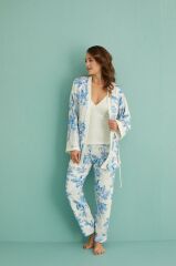 Gd Goldoremi 14401-4 Kadın Termal Kumaş 3'lü Sabahlıklı Pijama Takım