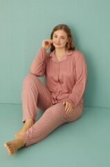 Gd Goldoremi 50851-9 Büyük Beden Kadın Puantiyeli Önden Düğmeli Pijama Takım