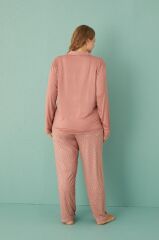 Gd Goldoremi 50851-9 Büyük Beden Kadın Puantiyeli Önden Düğmeli Pijama Takım