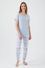 Pierre Cardin 8592 Dream Mavi Kadın Kısa Kol Pijama Takım