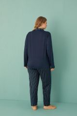 Gd Goldoremi 50851-6 Büyük Beden Kadın Çizgili Önden Düğmeli Pijama Takım