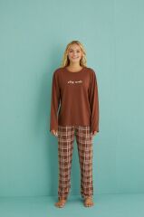 Gd Goldoremi 50902-53 Kadın Sleep Mode Ekose Uzun Kollu Pijama Takım