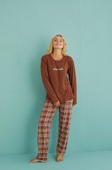 Gd Goldoremi 50902-53 Kadın Sleep Mode Ekose Uzun Kollu Pijama Takım