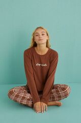 Gd Goldoremi 50902-53 Kadın Sleep Mode Ekose Uzun Kollu Pijama Takım