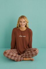Gd Goldoremi 50902-53 Kadın Sleep Mode Ekose Uzun Kollu Pijama Takım