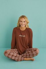 Gd Goldoremi 50902-53 Kadın Sleep Mode Ekose Uzun Kollu Pijama Takım