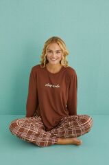 Gd Goldoremi 50902-53 Kadın Sleep Mode Ekose Uzun Kollu Pijama Takım
