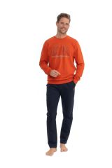 U.S. Polo Assn. 18824 Erkek Turuncu Uzun Kollu Yuvarlak Yaka İki İplik Pijama Takım