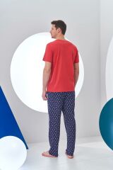 Pjs 24307 Erkek Bordo V Yaka Yelken Baskılı Kısa Kol Pijama Takımı