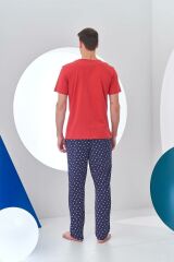 Pjs 24307 Erkek Bordo V Yaka Yelken Baskılı Kısa Kol Pijama Takımı