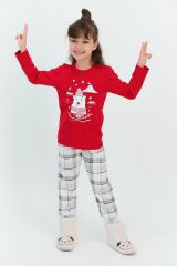 Roly Poly 2600 Ekoseli Kırmızı Kız Çocuk Pijama Takımı