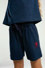 U.S. Polo Assn. 2072 Garson Çiçek Desenli Kız Çocuk Lacivert Bisiklet Yaka Kısa Kollu Şort  Pijama Takım