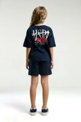 U.S. Polo Assn. 2072 Garson Çiçek Desenli Kız Çocuk Lacivert Bisiklet Yaka Kısa Kollu Şort  Pijama Takım