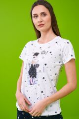 Pjs 23102 Kadın Yıldız Desenli Pijama Takım