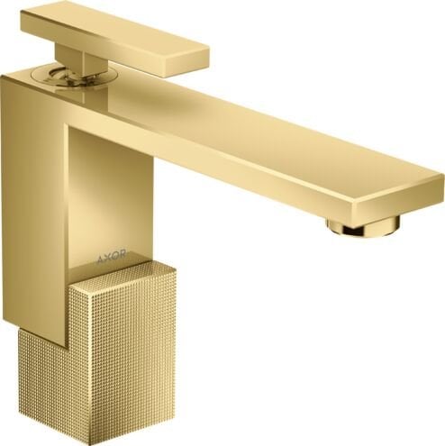 AXOR EDGE TEK KOLLU LAVABO BATARYASI 130MM ELMAS KESIM PARLAK ALTIN 46011990