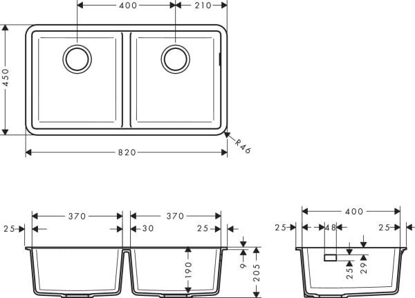 HANSGROHE S711 EVIYE TEZGAH ALTI S510-U770 82*45 BETON GRI 43434380