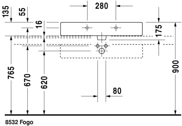 DURAVIT VERO TEZGAH USTU LAVABO TASLANMIS 800x470 MM 3 DELIKLI 0454800025