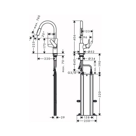 HANSGROHE M41 EVIYE BATARYASI TEK KOLLU M4116-H240 CEK. EL DUSU KROM 73880000